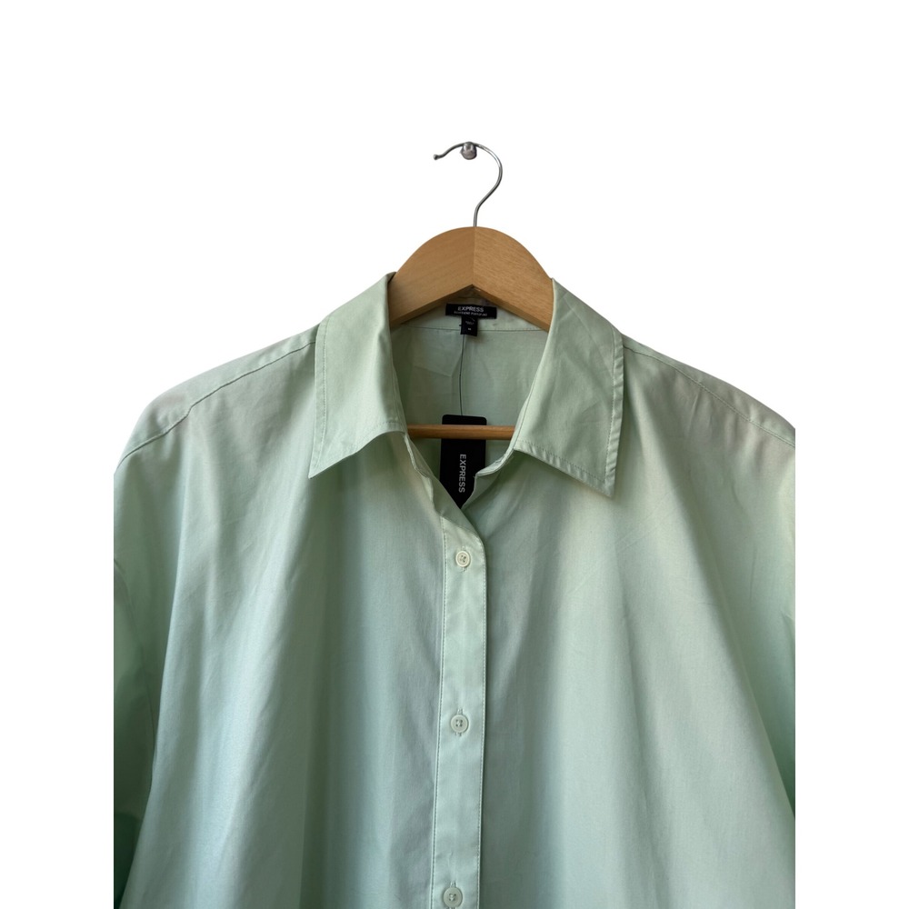 Express Womens Boyfriend Portofino Mint Green Shirt Size M Popover Button Down - Picture 3 of 9